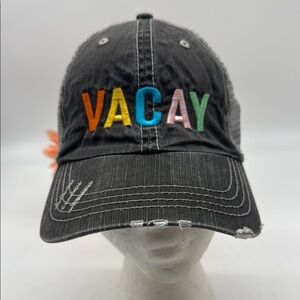 Black Distressed Cap with Colorful 'VACAY' Embroidery HT8317